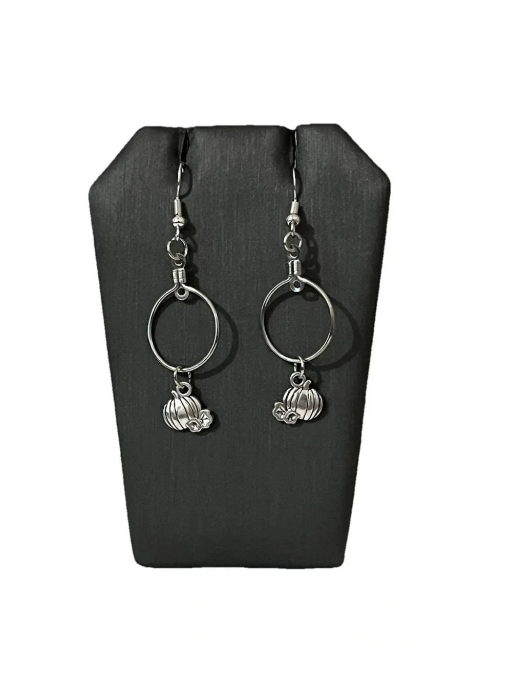 Silver Pumpkin Hoop Earrings Goth Spooky Halloween Dangle Drop Charm Jewelry